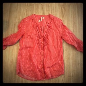 Red polka dot button up